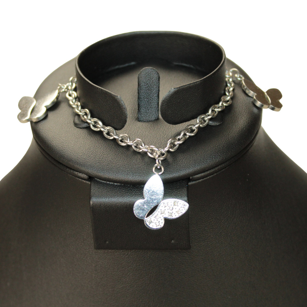 Silver Tone 3 Butterfly Tiny Rhinestone Charm Bracelet